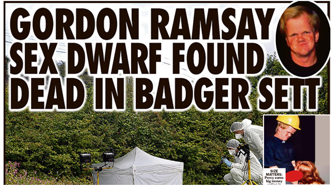 Gordon Ramsays 35-årige mini-dubbelgångare, Percy Foster, har hittats död i ett grävlingsbo.