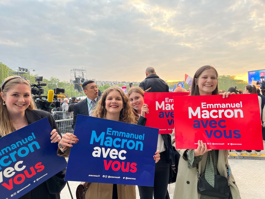 Danish support for Emmanuel Macron.  Julie Ruby is on the far right in the picture.