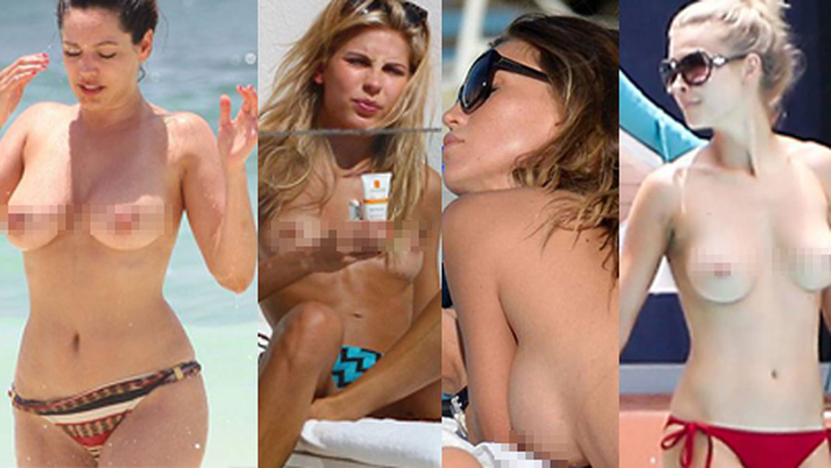 Kelly Brook, Jessica Hart och Joanna Krupa är några av kändisarna som solar topless. OBS: Varning för ocensurerade bilder i bildspelet!