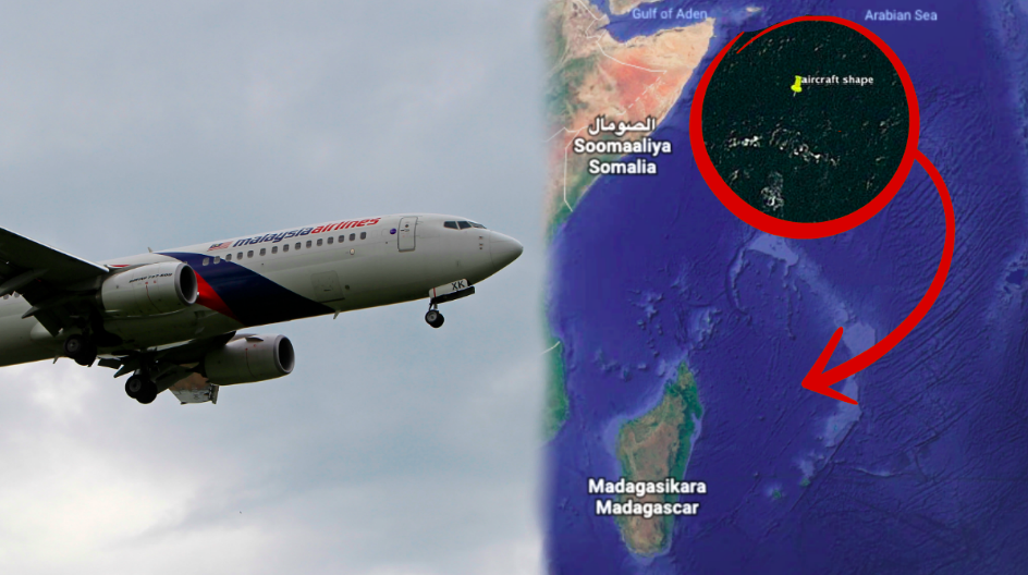 Ett plan från Malaysia Airlines och en satellitbild över indiska oceanen