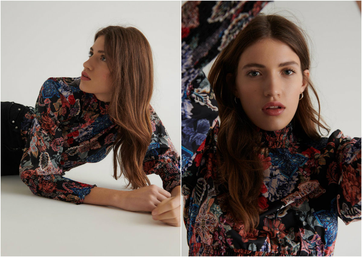 Blus med blommor och smock Blus med blommor och smock