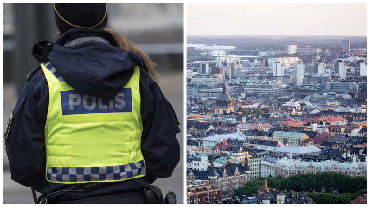 En polis och utsikt över Stockholm