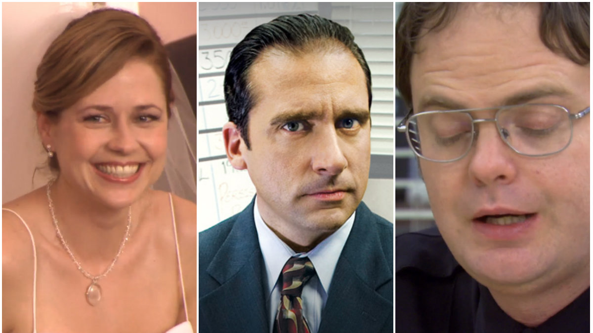 Pam, Michael scott och Dwight från tv-serien The Office
