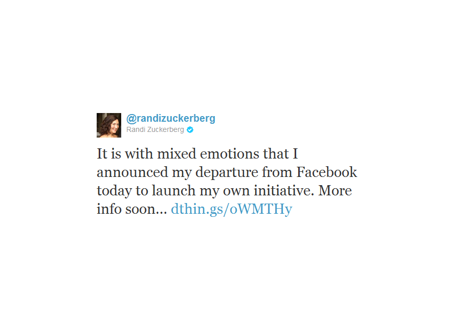 Detta skrev Randi Zuckerberg på sin twitter i samband med avgången.