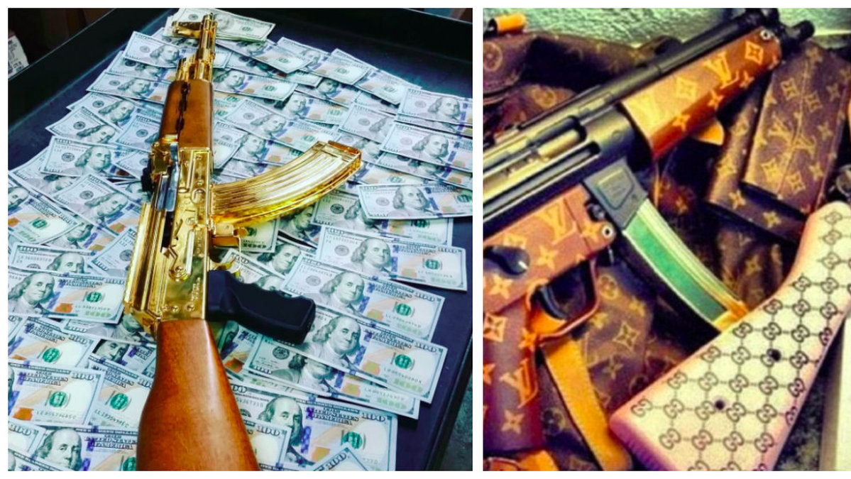 AK-47:or i guld och guns med Louis Vuitton och Gucci-monogram.