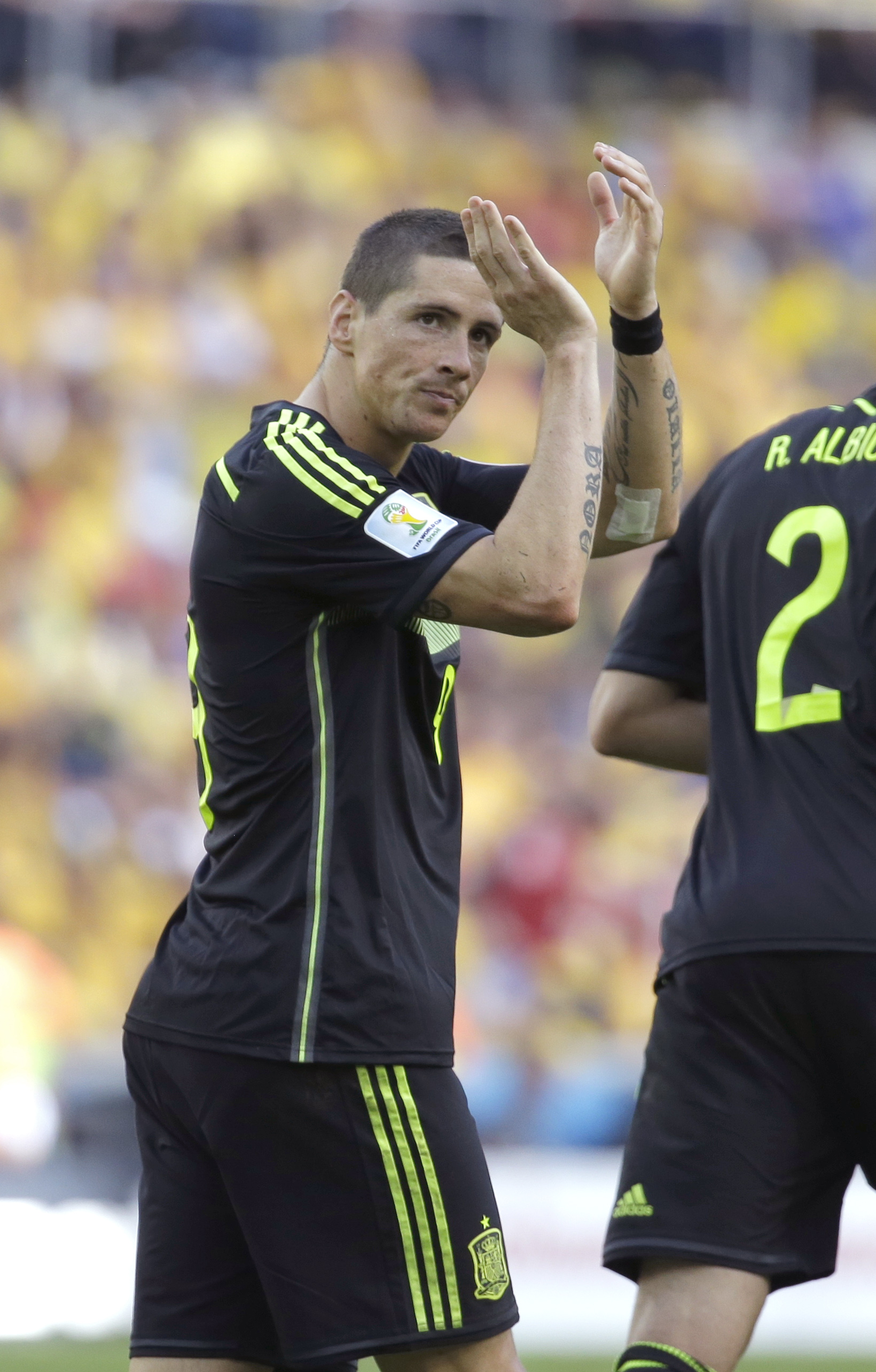 Fernando Torres, 30. 30-åringen som ser ut att vara 37 i steget. Han avgjorde EM-finalen 2008 mot Tyskland vann skytteligan i EM 2012 – men det lär inte bli några fler VM-matcher för honom. 