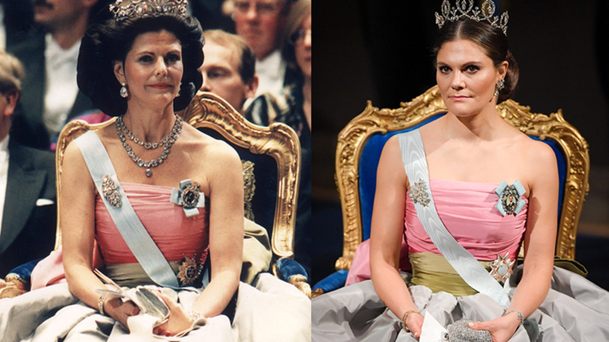 Drottning Silvia och kronprinsessan Victoria i samma klänning