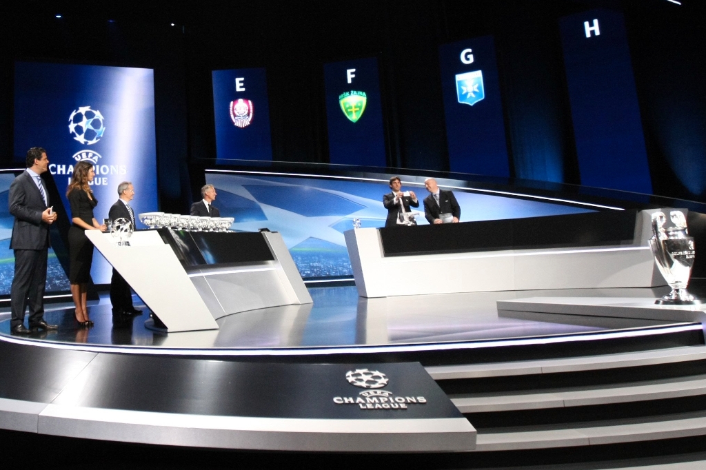 Studion där Uefa lottade fram grupperna till årets Champions League.