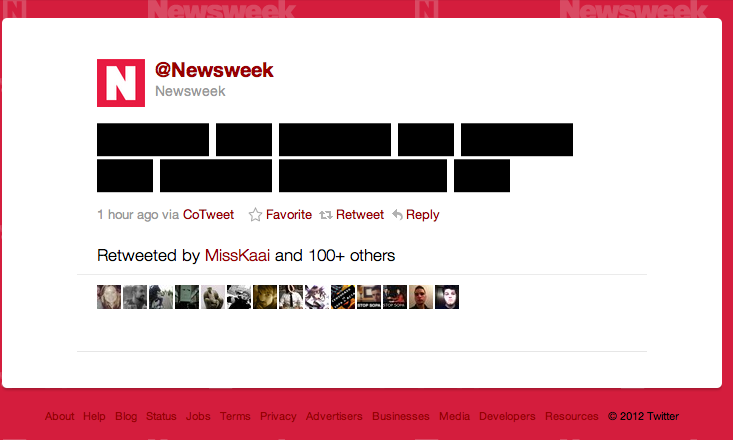 Newsweek protesterar på Twitter. Newsweek protesterar på Twitter.