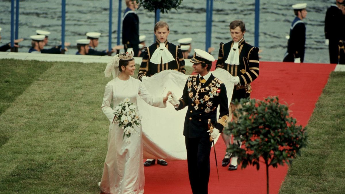 Kungabröllop mellan Kung Carl XVI Gustaf och Drottning Silvia den 19 juni 1976.