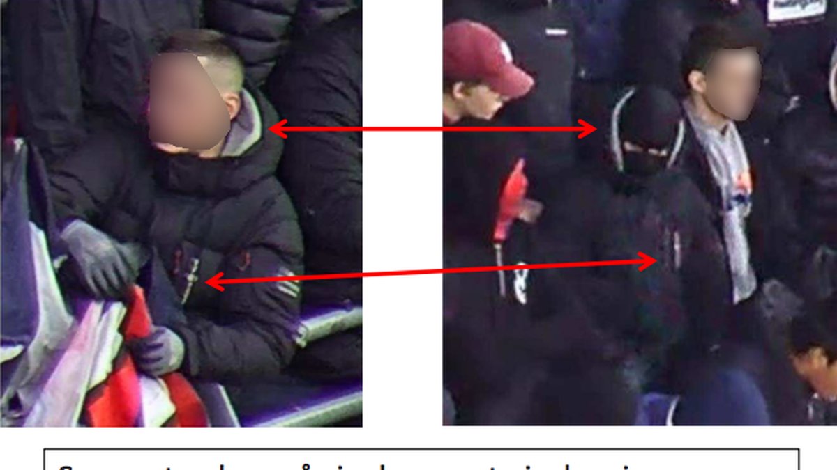 En av de åtalade som maskerade sig innan han beträdde planen, men fortfarande finns klara bilder på vem personen i fråga är med hjälp av övervakningsbilder från arenan.