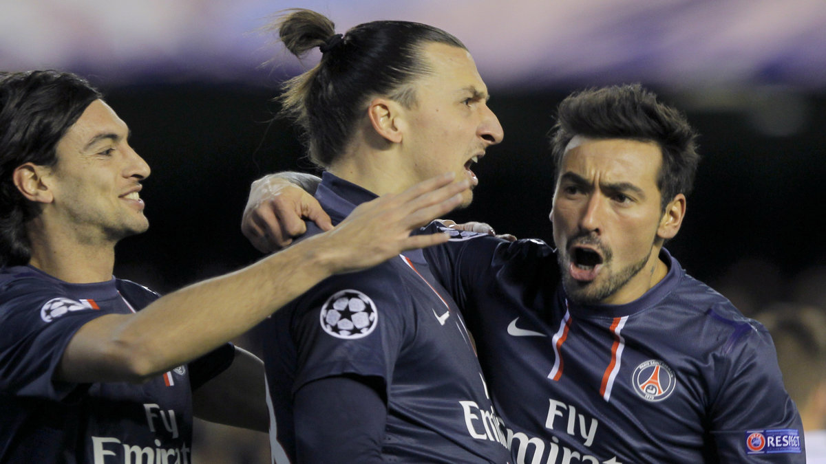 Ezequiel Lavezzi och Zlatan efter att PSG gjort mål.