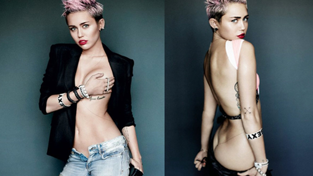 Så här såg det ut när Miley poserade för tidningen V tidigare i år. 