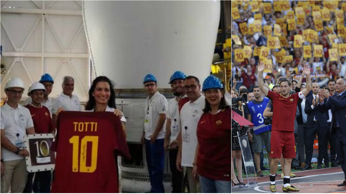 Den forne Roma-spelaren Francesco Totti fick i tisdags sin sista tröja uppskjuten i rymden. 