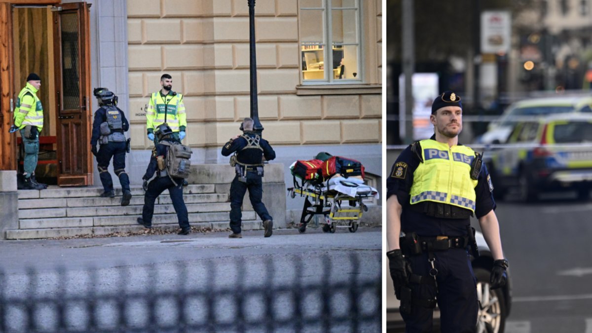 Polis och sjukvårdspersonal på plats vid en gymnasieskola i Malmö.