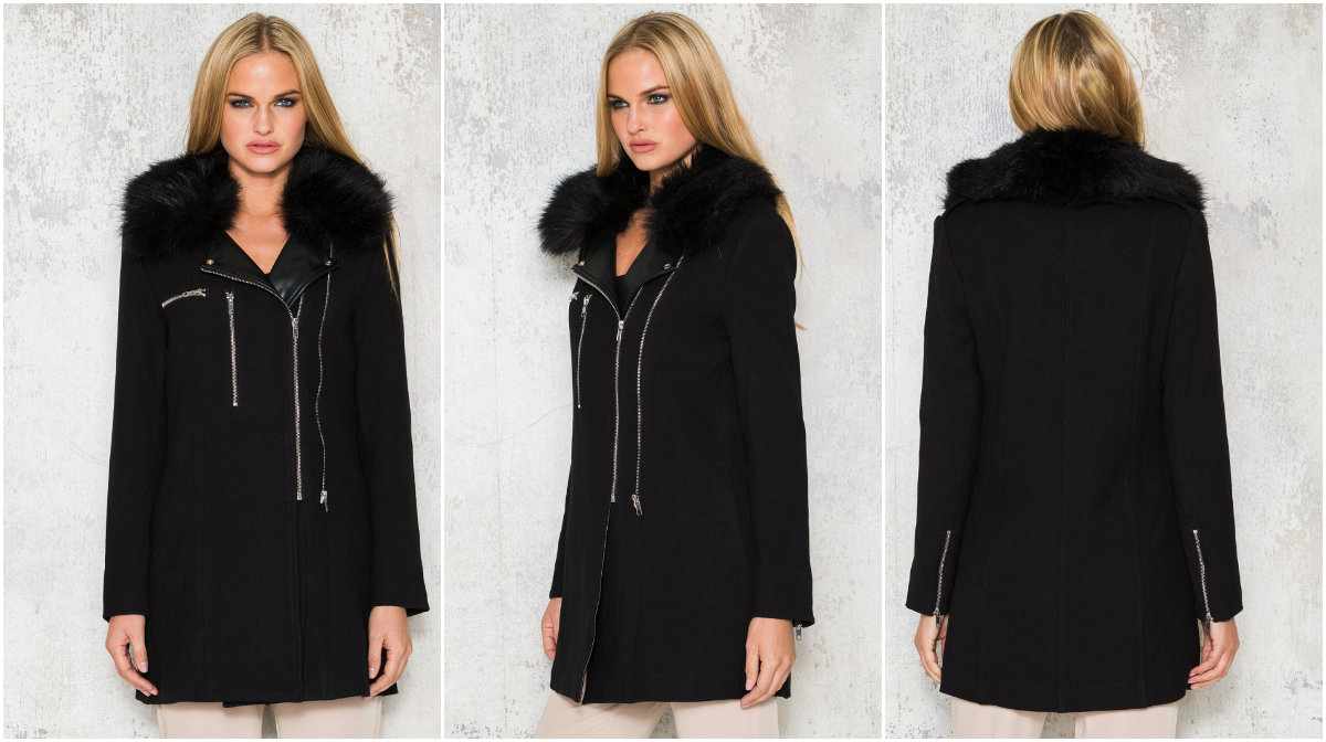 Kappa med faux fur-pälskrage Kappa med faux fur-pälskrage