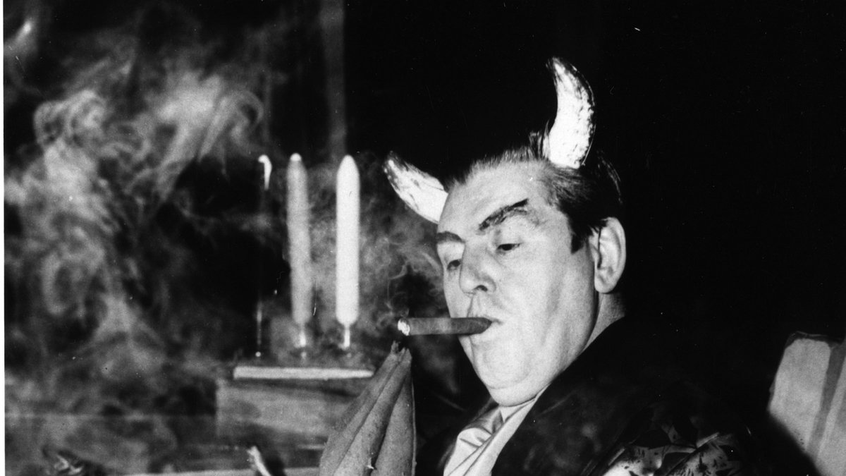 En stereotyp bild av djävulen med horn och svans. Cigarren är dock en mer modern uppfinning. 