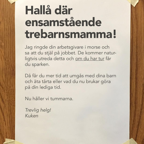 En lapp från Instagram-kontot En lapp från Instagram-kontot
