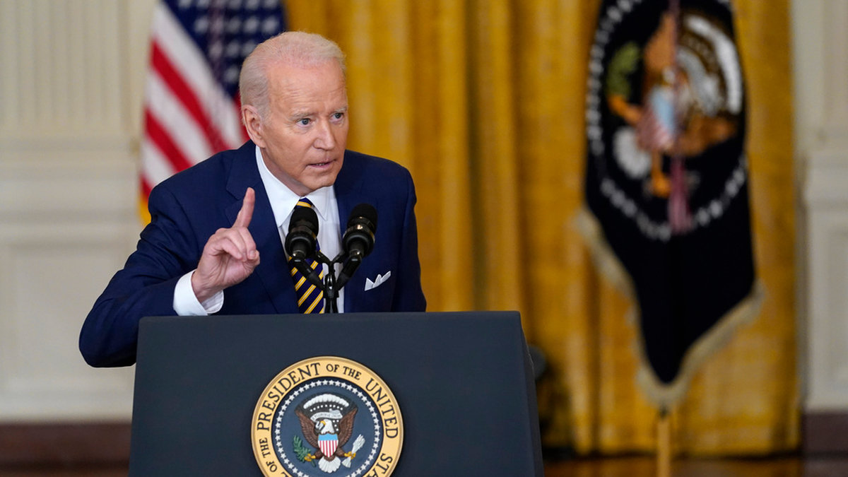 President Joe Biden under pressträffen i onsdags.