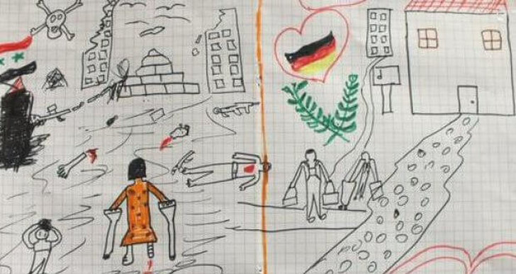 Invandring, Polisen, Teckning, Syrien, Tyskland, Barn