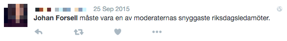 Denna person skriver att Forssell måste vara en av moderaternas snyggaste riksdagsledamöter. Den är inte ensam om att tycka det. Denna person skriver att Forssell måste vara en av moderaternas snyggaste riksdagsledamöter. Den är inte ensam om att tycka det.