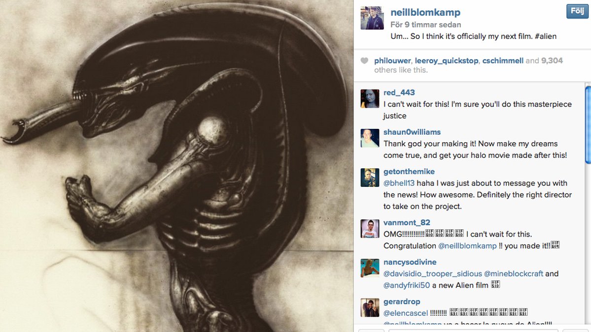 District 9-regissören skrev ut på sin Instagram att han kommer att regissera nästa film. 
