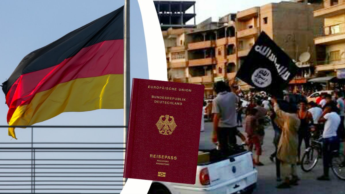 Tysk flagga och IS-anhängare. Kollage. 
