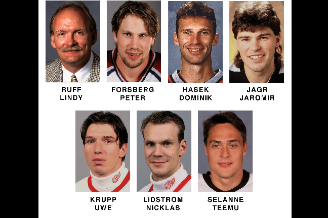 Detta är den bästa bilden som någonsin tagits på sex av världens bästa hockeyspelare. Notera hårsvallen, blickarna, mustaschen, namnen - exakt allt skriker EA Games och NHL 98.