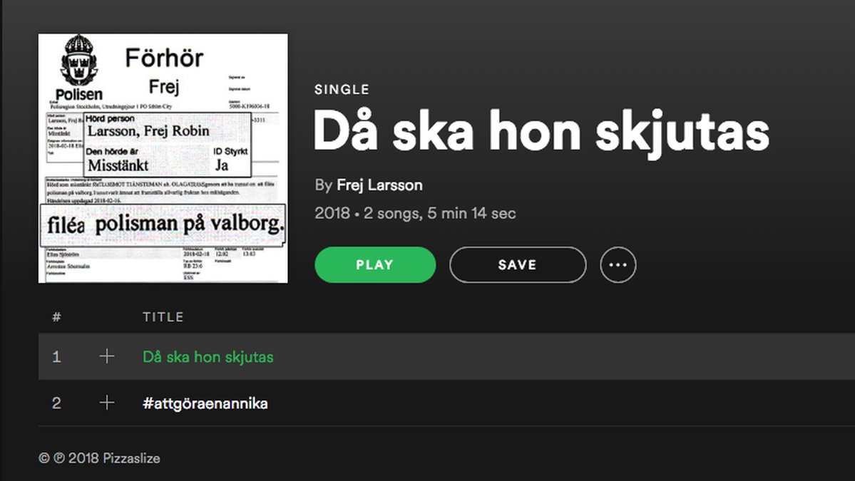 Frej Larssons låtar ligger kvar på Spotify.