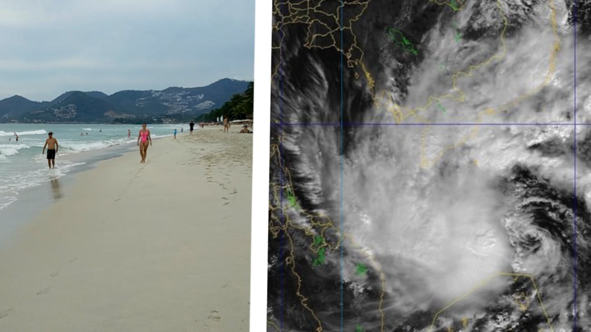 Öde strand i Thailand i väntan på stormen Pabuk