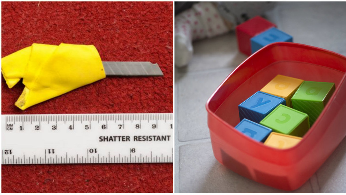 Ett tio centimeters långt blad hittades i barnens leksaker. OBS till höger - genrebild.