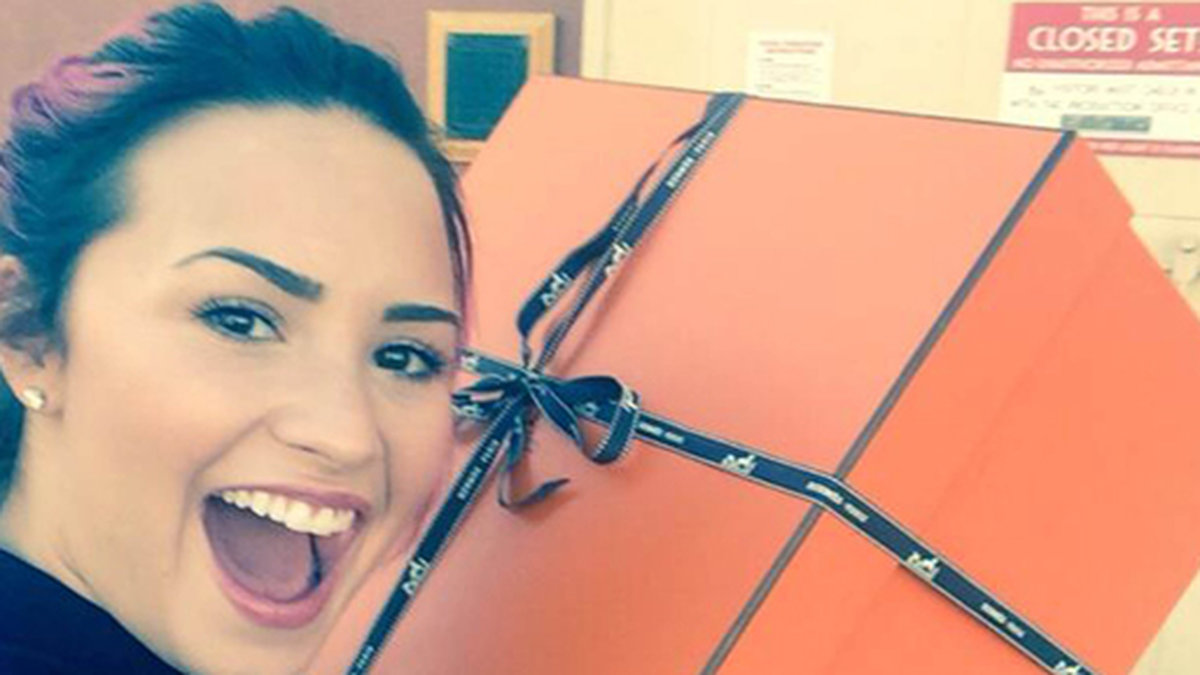Demi Lovato är lycklig över sitt paket från Hermes. 