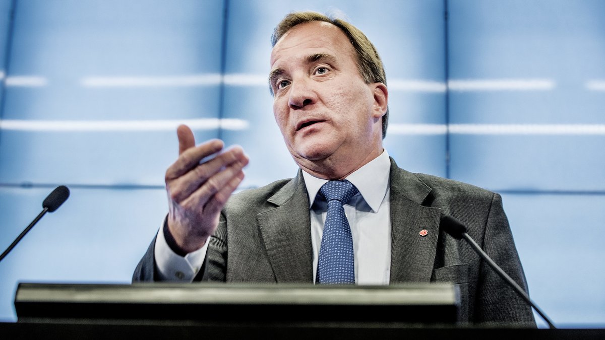 Stefan Löfven på en pressträff i riksdagen förra veckan.