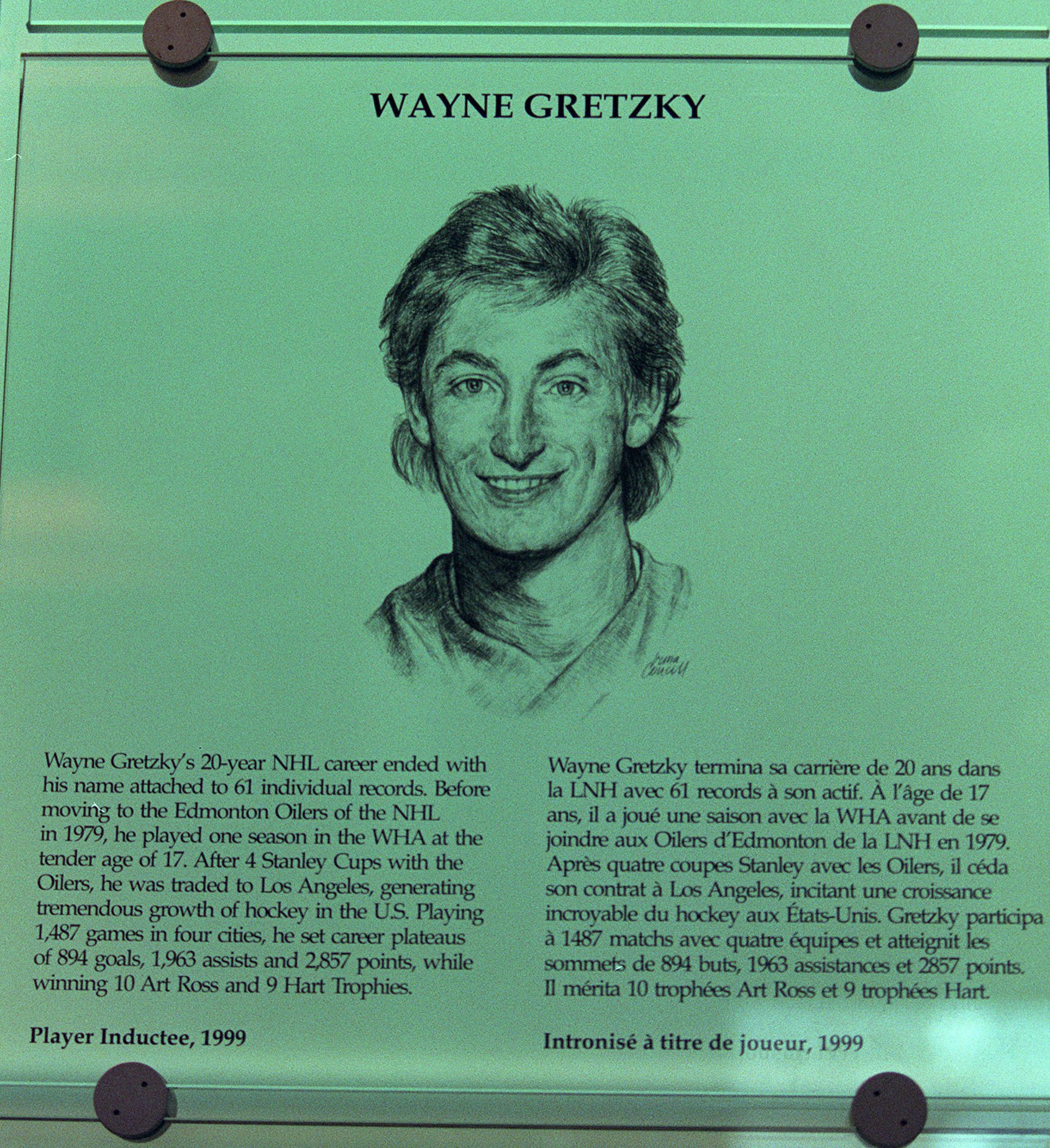 Gretzkys plakat i hockeyns Hall of Fame.