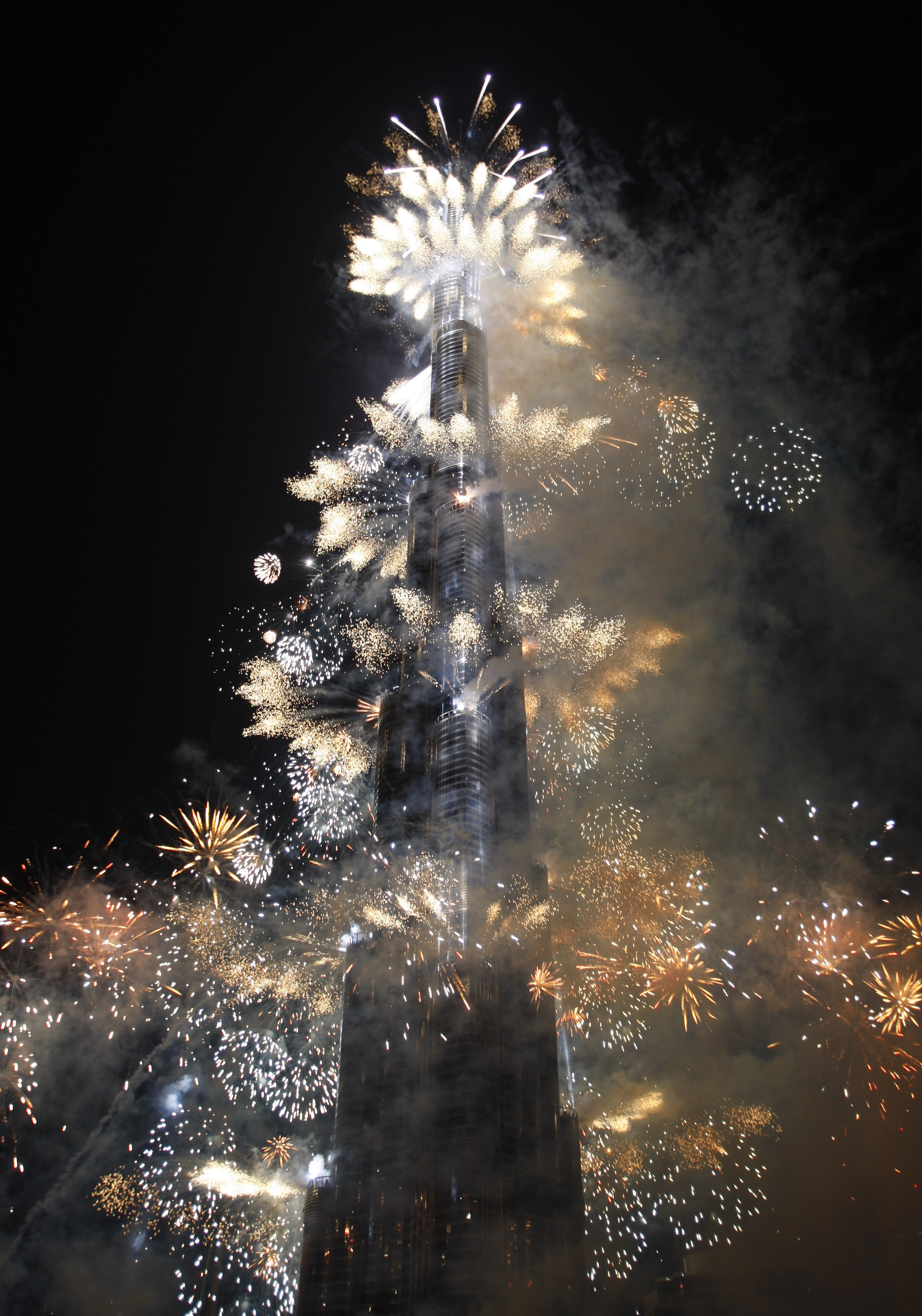 Explosion, Show, Fyrverkeri, Burj Khalifa, Fyrverkerier, nyårsafton, Dubai, Skyskrapa