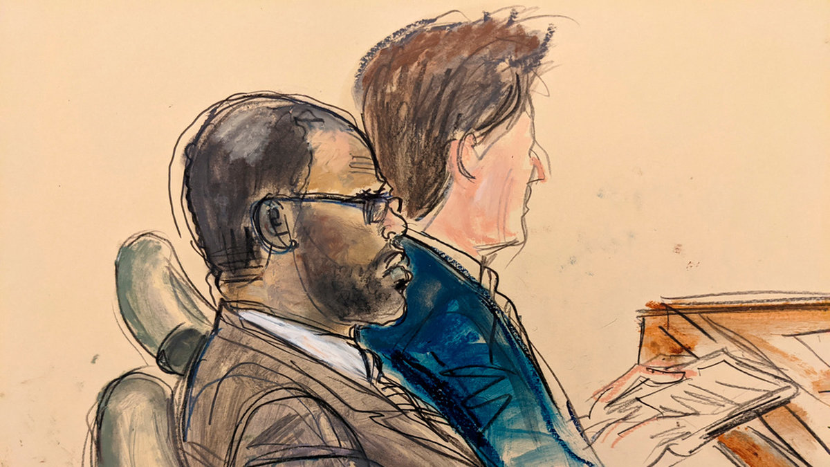 En illustration av R Kelly under rättegången i New York i slutet av förra sommaren. Arkivbild.