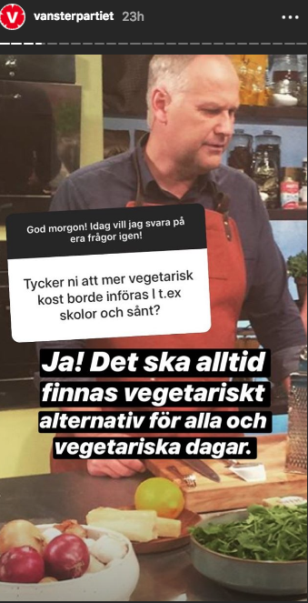 Instagram-bild då Jonas Sjöstedt lagar mat Instagram-bild då Jonas Sjöstedt lagar mat