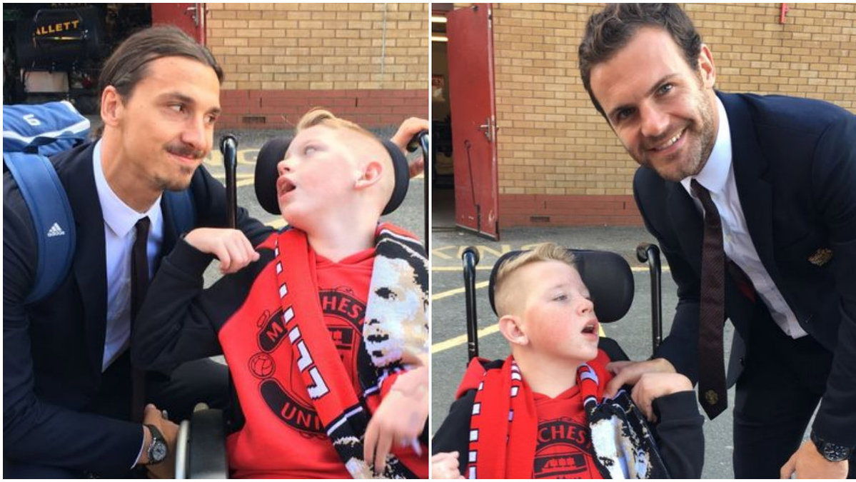 Zlatan och hans lagkamrater stannade upp för att prata med Rocket, 10 år, efter Stoke-matchen i söndags. 