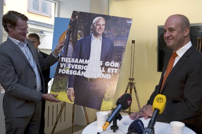 Fredrik Reinfeldt och Moderaternas partisekreterare Per Schlingman presenerar partiets valkampanj.