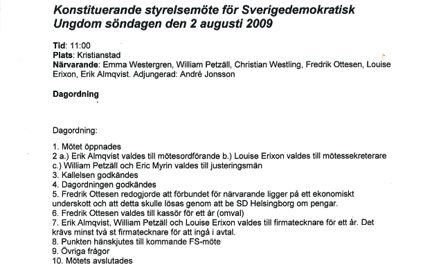 ..."Fredrik Ottesen redogjorde att förbundet för närvarande ligger på ett ekonomiskt underskott och att detta skulle lösas genom att be SD Helsingborg om pengar."