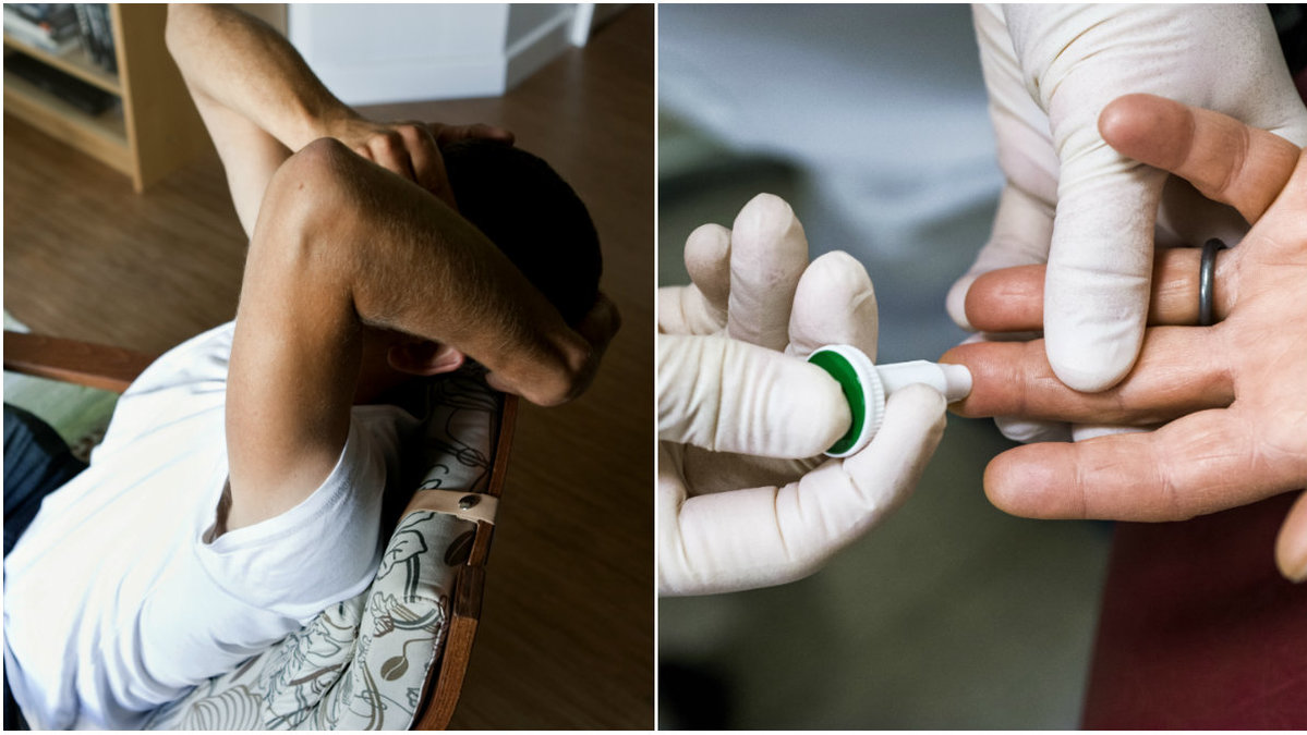 En man som är orolig och ett blodprov – testa dig för hiv