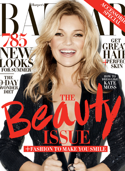 Kate Moss på omslaget till Harpers Bazaar.
