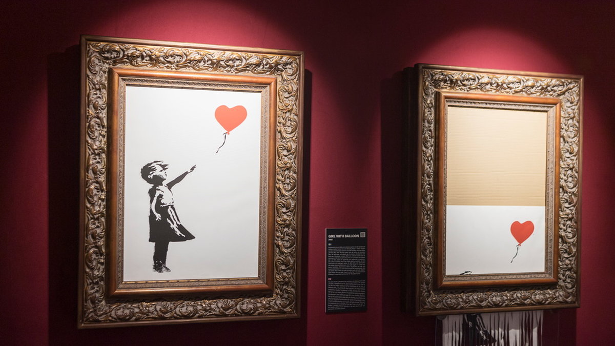 Verket 'Girl with balloon' när kopior av Banksys verk visades upp i Stockholm i höstas. Arkivbild.