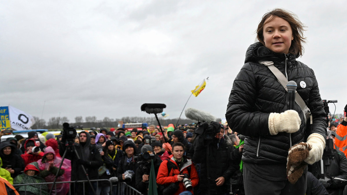 Greta Thunberg under en av demonstrationerna på lördagen.
