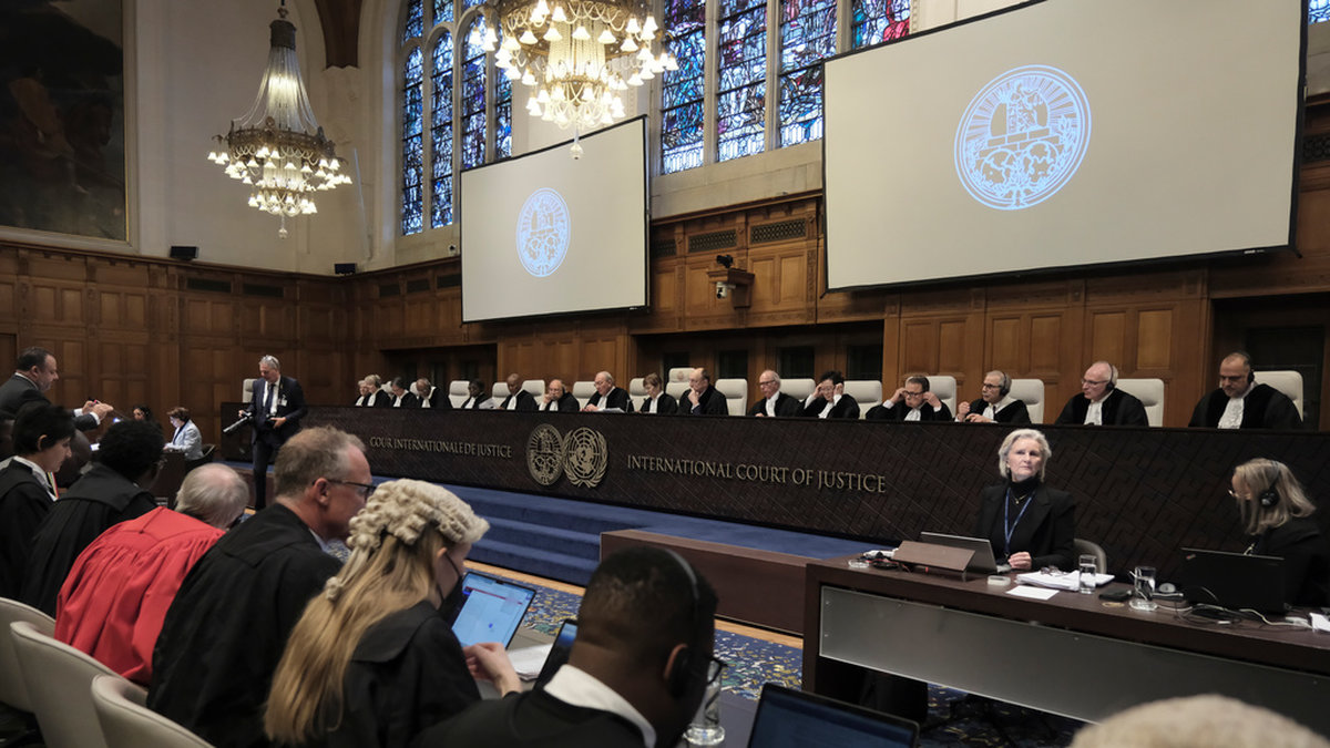 Internationella domstolen (ICJ) i Haag under första dagens överläggningar i folkmordsprocessen mot Israel, den 12 januari. Arkivbild,