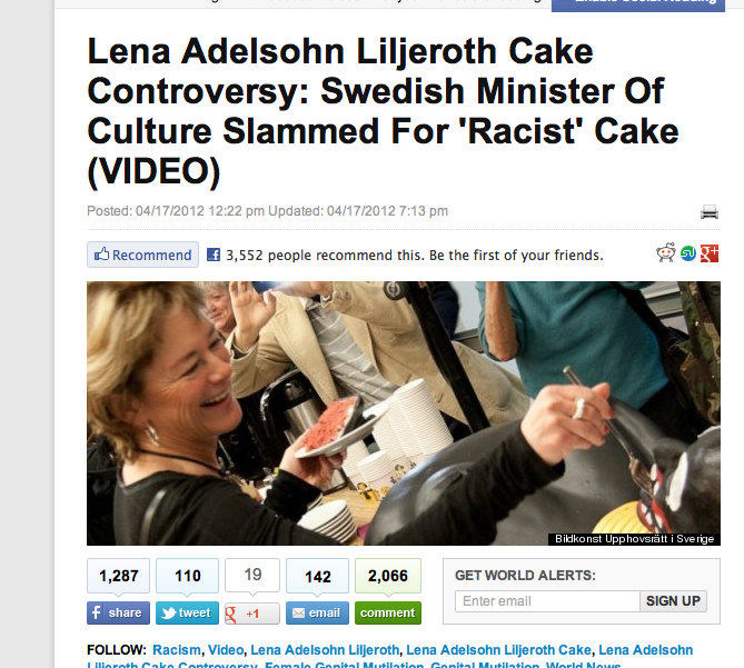 Huffington Post skrev om tårtskandalen.
