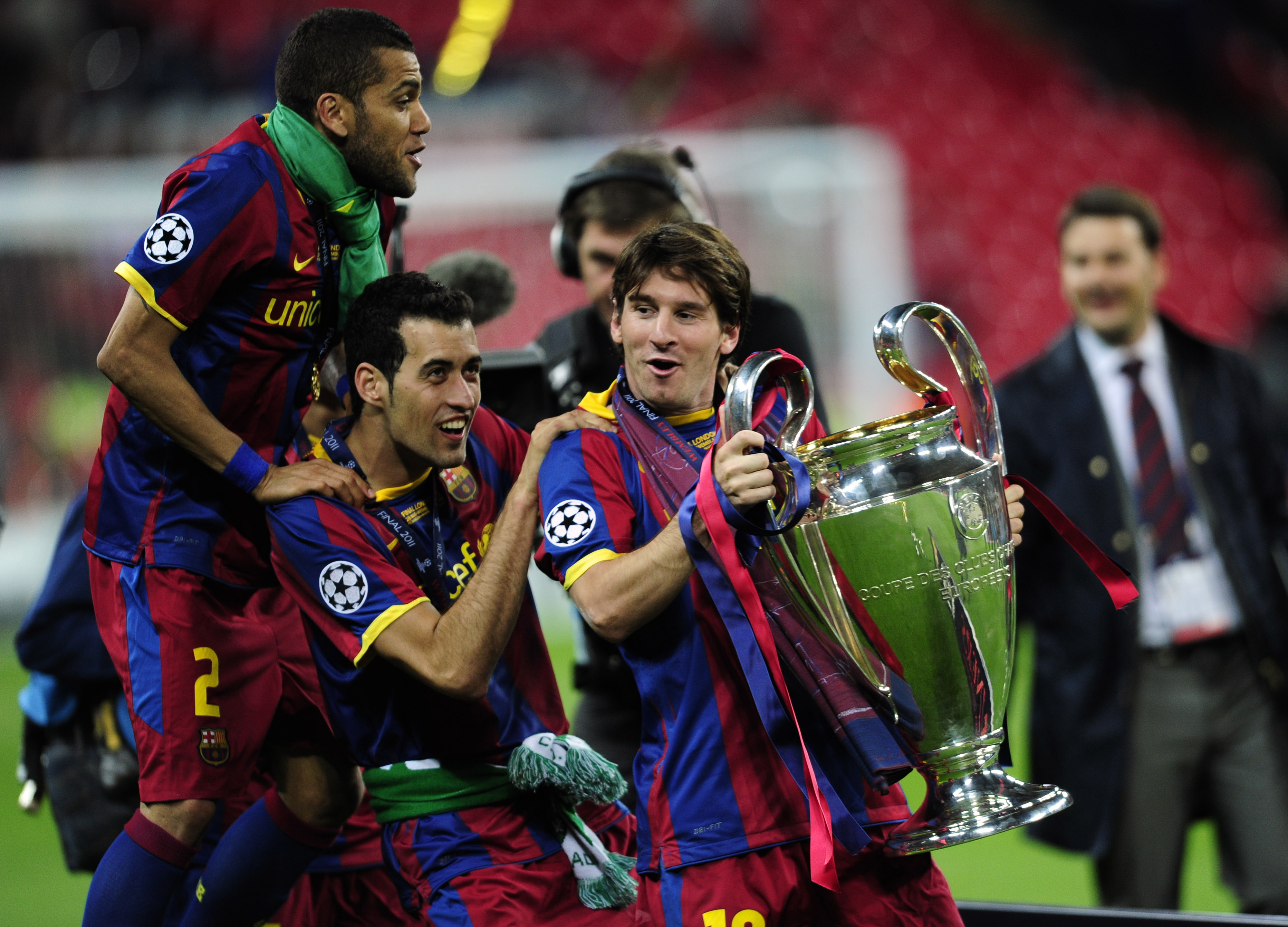 Dani Alves, Sergio Busquets och Leo Messi. Dani Alves, Sergio Busquets och Leo Messi.
