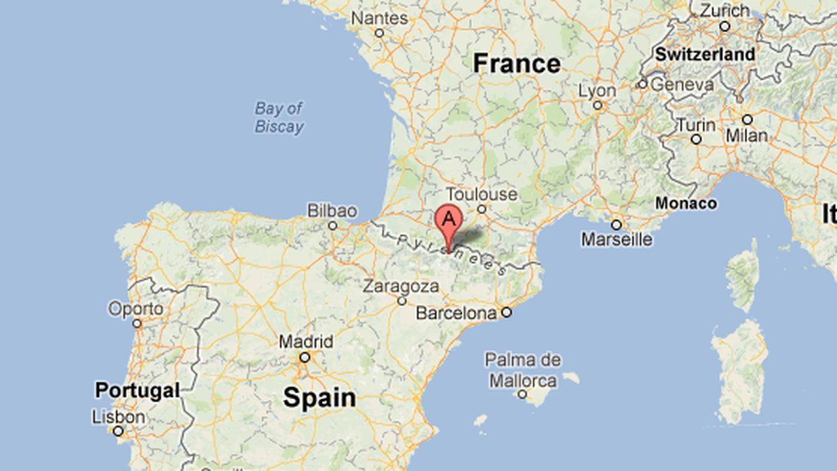 Pyrenéerna ligger i gränsen mellan Frankrike och Spanien.