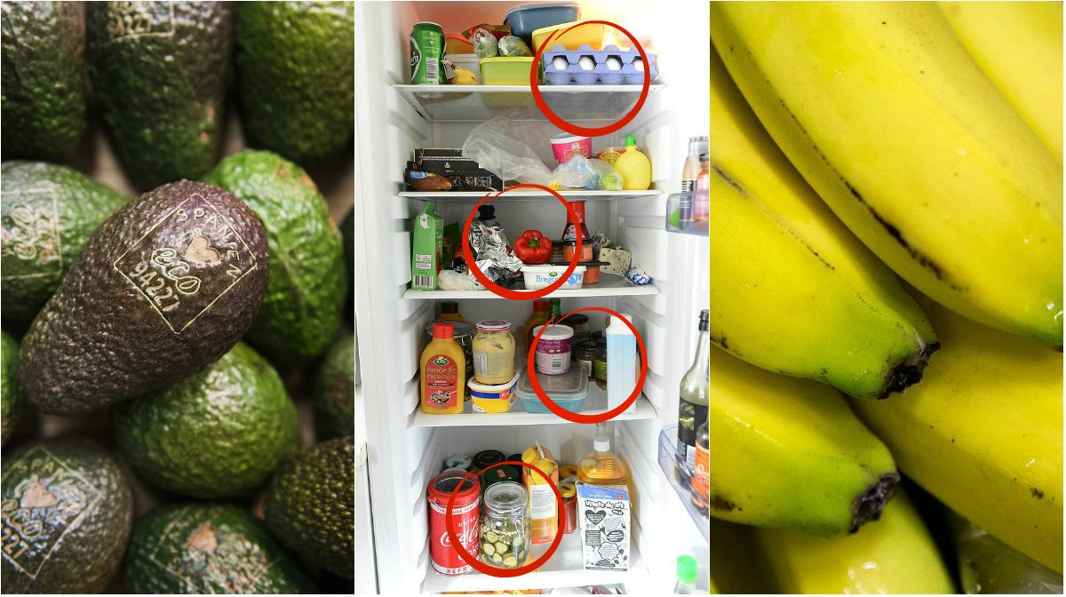 Avokado och banan är två av sakerna du ej bör ha i kylskåpet