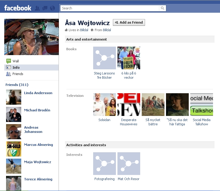 Den riktiga Åsa Wojtowiczs Facebookprofil.